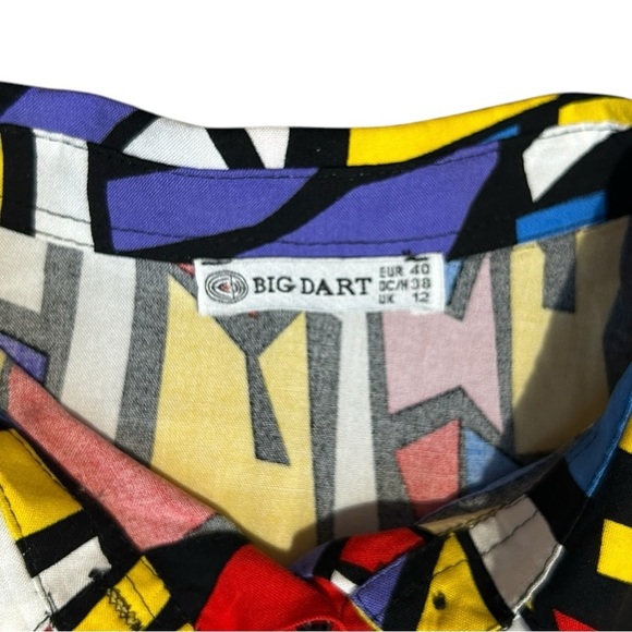 BIG DART Multicolor Pop Art Geometric Button Up Long Sleeve Top sz 12 UK/ US  M - Picture 8 of 9